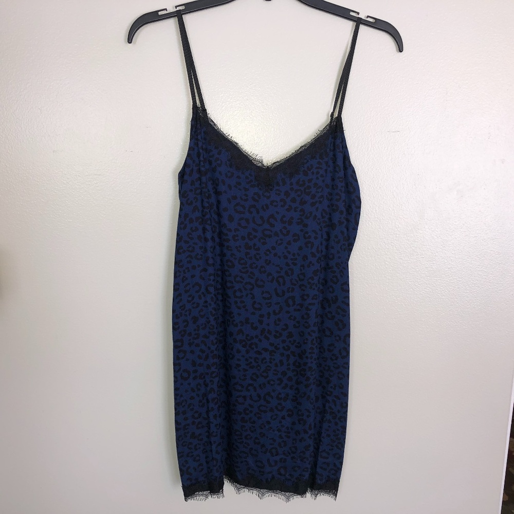 Jenni Lace Trim Chemise Navy Leopard Print